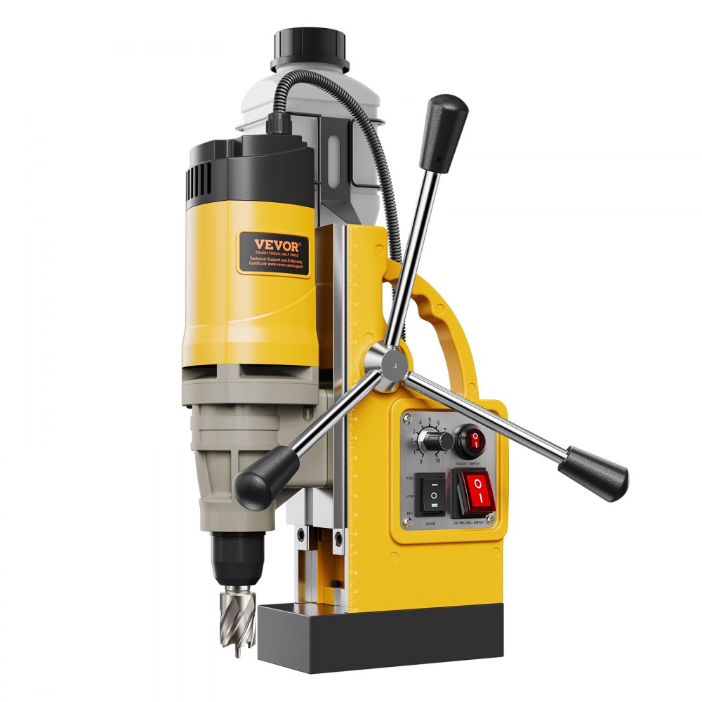 Perceuse magnétique 1400 W φ50 mm, 12800 N, perceuse magnétique électrique portable avec 6 carottiers, perceuse 650 tr/min pour l'industrie des surfaces métalliques, bricolage, jaune