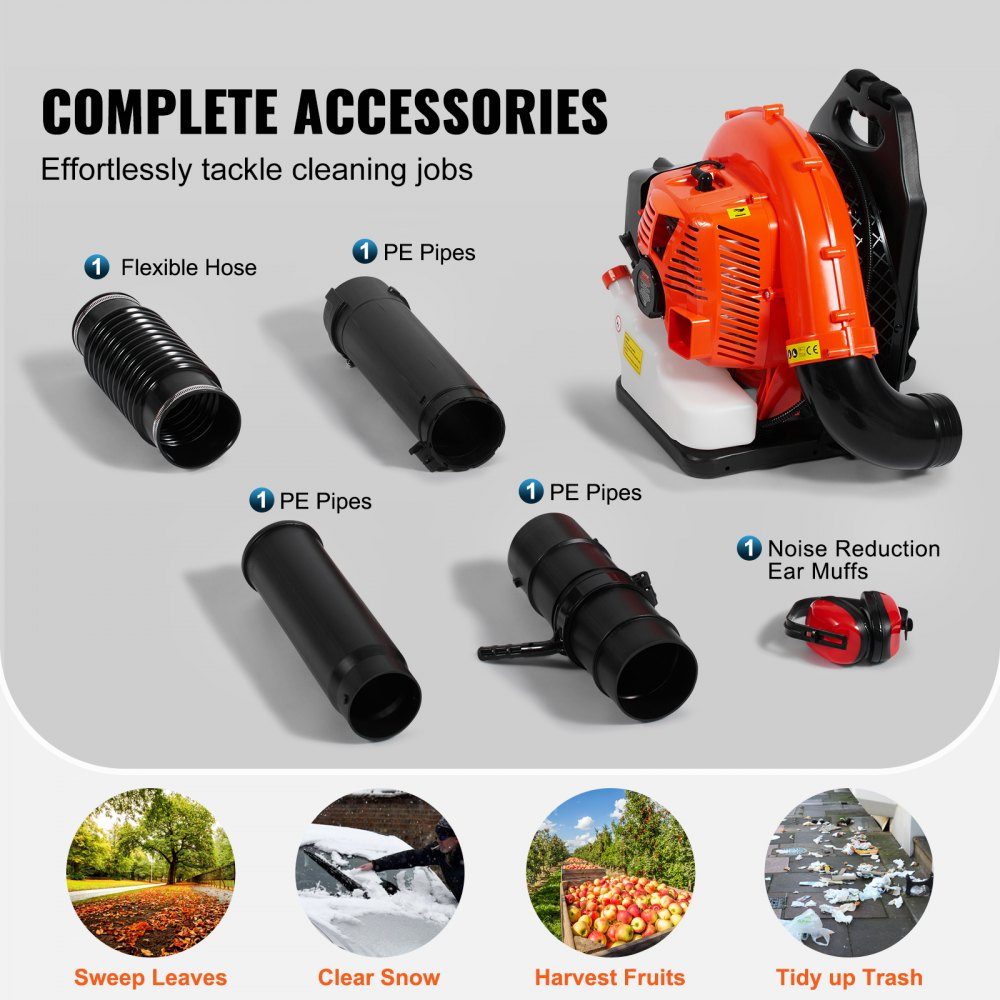 Backpack Leaf Blower, 79CC 2-Stroke Gasoline Leaf Blower with 3L Fuel Tank, 930 CFM Air Volume, 184 MPH Speed, Ideal for Lawn Care, Leaf Cleaning and Snow Removal