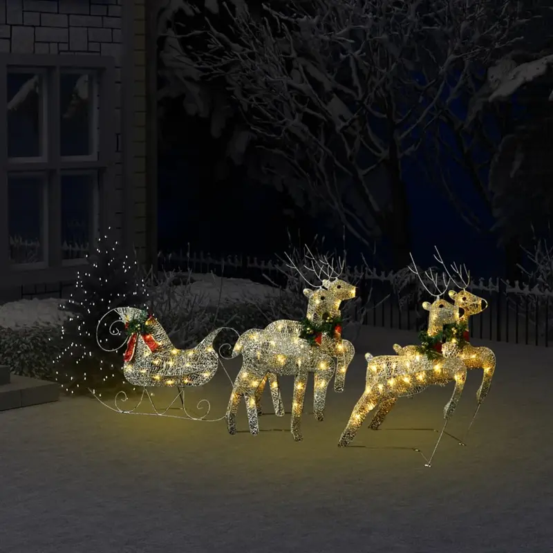 Gecheer 100 LED-Weihnachtslichter mit Rentieren und Schlitten – Eleganz für Ihren Außenbereich