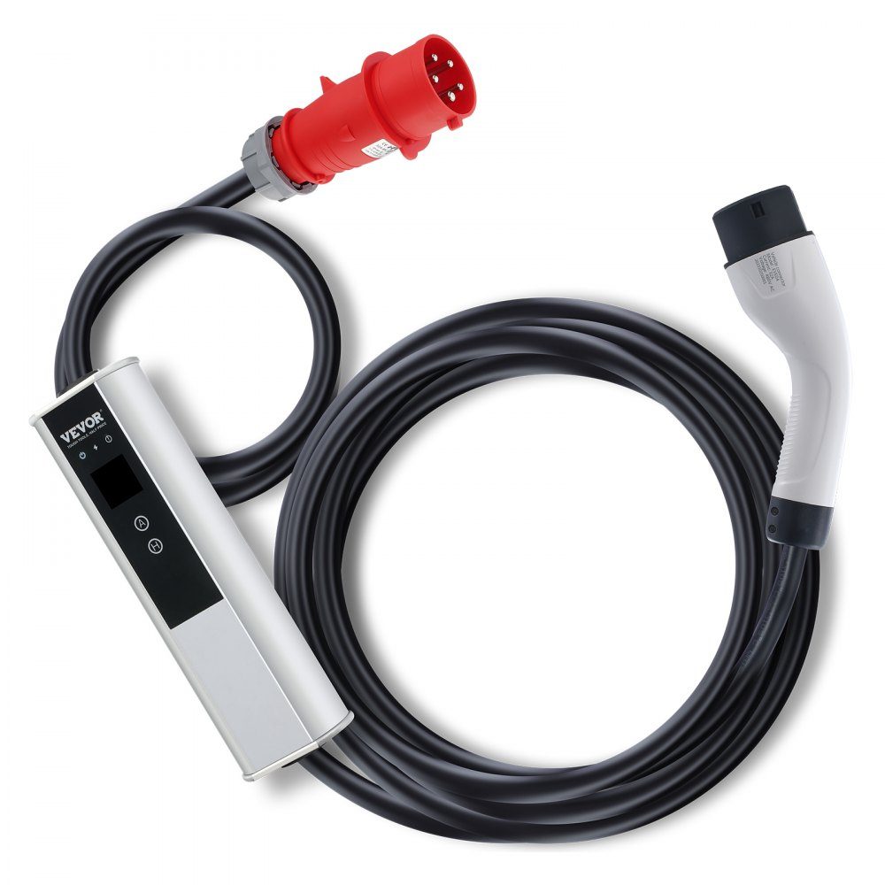 Kabel do ładowania pojazdów elektrycznych typu 2, ładowarka 32 A z CEE-32-Stecker-Wallbox, 7,36 kW (jednofazowa)/22 kW (trójfazowa), kabel ładujący o długości 7,5 m, stacja ładowania pojazdów elektrycznych, 4 poziomy regulacji prądu (16 A/20 A/24 A/32 A).