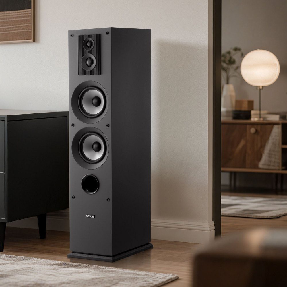 Passive floorstanding speaker, 3-way system with 3/4"/1" tweeter, dual 5.25" woofer, 145W peak power, 70Hz-20kHz frequency response, MDF housing, for home audio, single