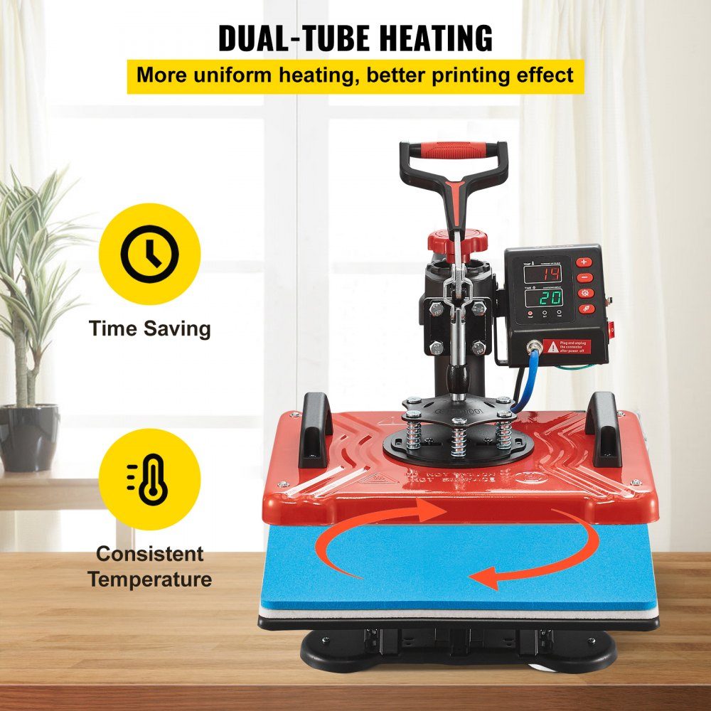 Heat Press 38x30cm Transfer Press 10 in 1 T-Shirt Press Red Textile Press Hot Press 360 Degree Rotating Multifunctional Sublimation Machine