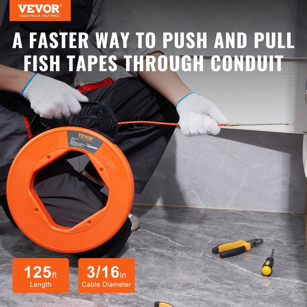 Aide à l'extraction de câbles 38,1 m Spirale d'extraction de haute qualité en PET avec gants en coton et fixation Câble de traction pour conduits vides avec câble incassable [4,5 mm] Ressort d'extraction Aide à l'extraction