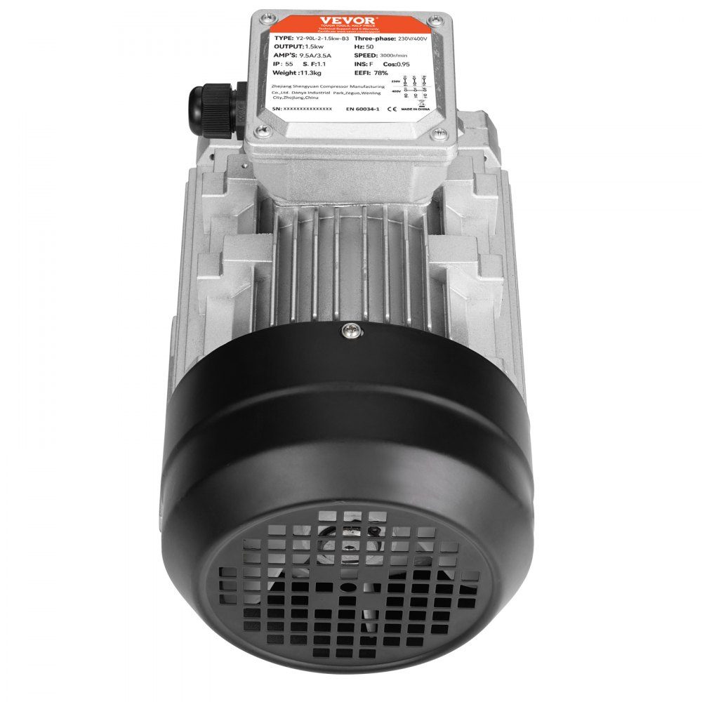 1,5 kW Elektromotor 3000 U/min AC 230 V/400 V 9,5 A/3,5 A 90L B3 Rahmen Luftkompressormotor 3 Phasen 24 mm Keilwelle Rechts-/Linksdrehung für landwirtschaftliche Maschinen und allgemeine Geräte