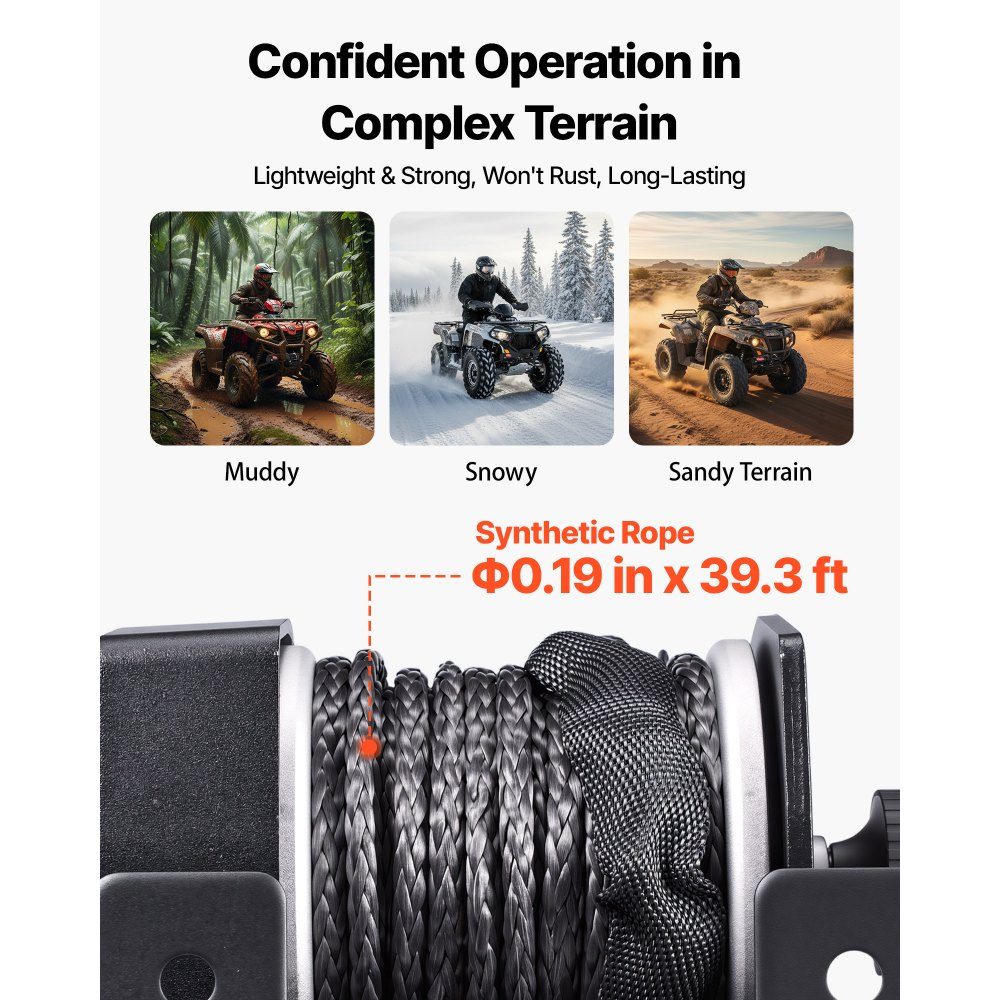Electric Winch 1134kg 12V DC Motor Winch with 4.8mm x 12m Synthetic Rope and Wired Remote Control IP55 Aluminum Housing Electric Winch for ATV Towing Black