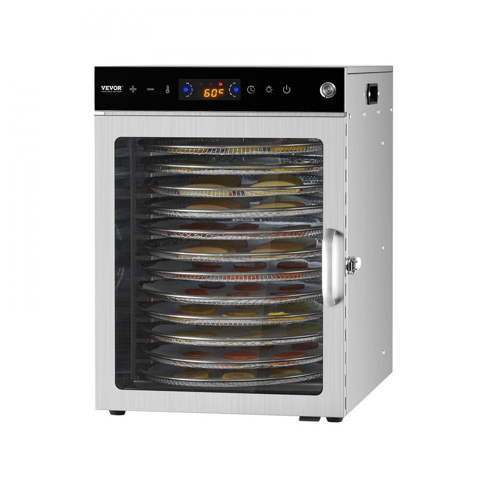 Dehydrator Dehydrator 12 roestvrijstalen kommen, 800 W elektrische voedseldroger met instelbare temperatuur, vriesdroger voor gedroogd vlees, vlees, fruit, groenten, kruiden, hondensnoepjes