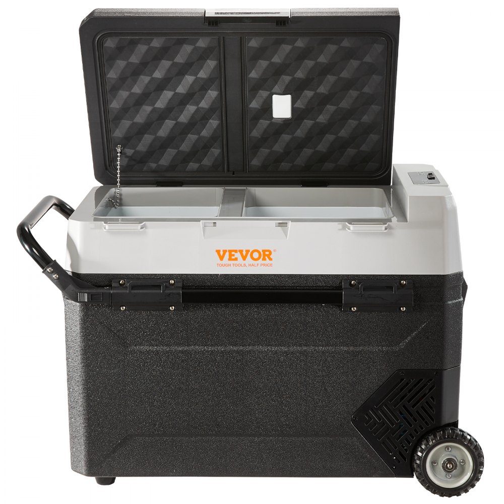 Réf. rigérateur de camping 53 L, glacière électrique enroulable 12/24 V 2 en 1 double zone, compresseur de réfrigérateur de voiture pour garder au chaud et refroidir 60 W, poignée portable, bateau, camion, mobile Gris