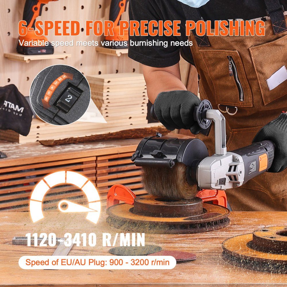 Polishing Machine 1300W 6 Variable Speed ​​Surface Finishing Tool Portable Electric Metal Polishing Machine with Steel Wire Polishing Wheel for Stainless Steel