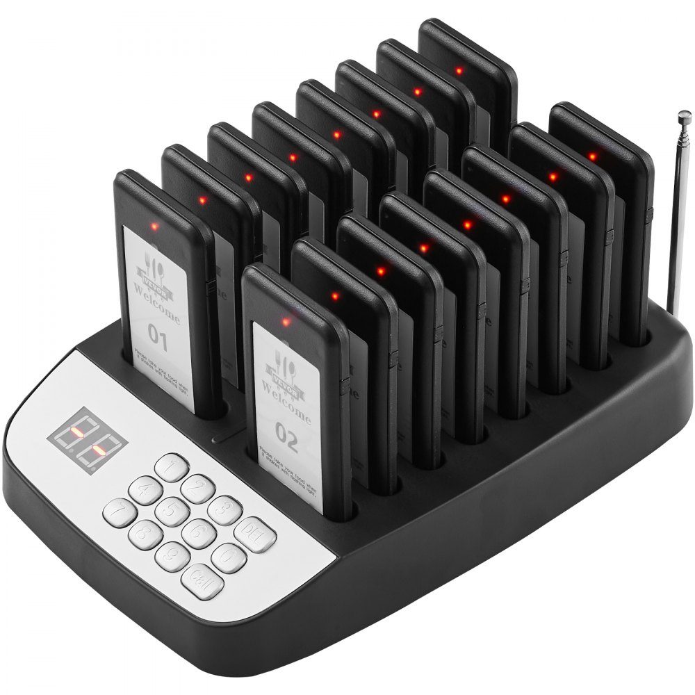Restaurant Pager System, Wireless Queue Signal with 500m Range, Guest Call Beeper with Vibration and Flashing, 16 Pagers for Food Truck, Church