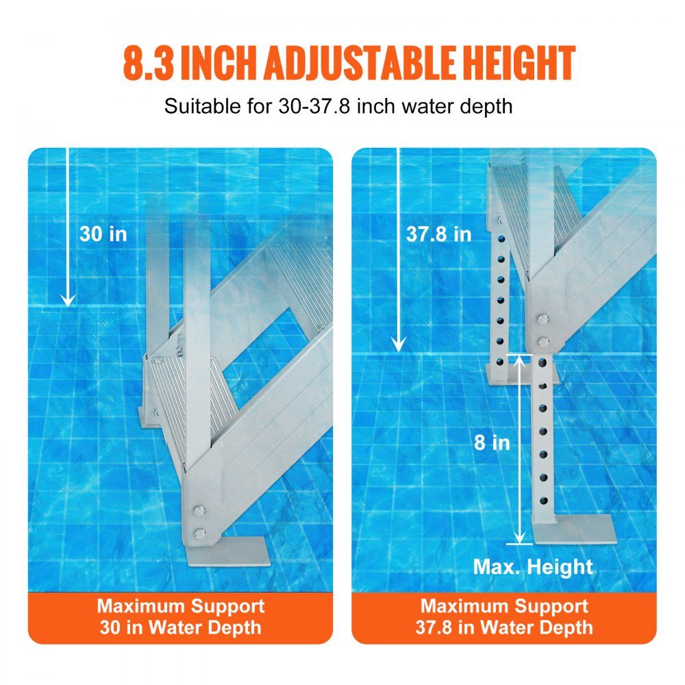 4-stufige Badeleiter mit zwei Handläufen, Bootsleiter, 800 x 1850 x 1750 mm, Poolleiter aus Aluminiumlegierung, Treppenleiter, 250 kg Tragkraft, 55 x 10 cm Pedale, ideal für Häfen, Bootsschwimmbäder
