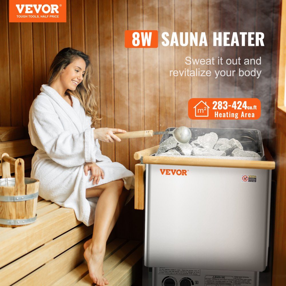 Elektrische saunakachel 8KW 400V 3N draagbare saunakachel voor binnen en buiten met 3 uur timer ingebouwde bediening voor 8-12m3 commerciële hotel spa-douche 430 roestvrij staal