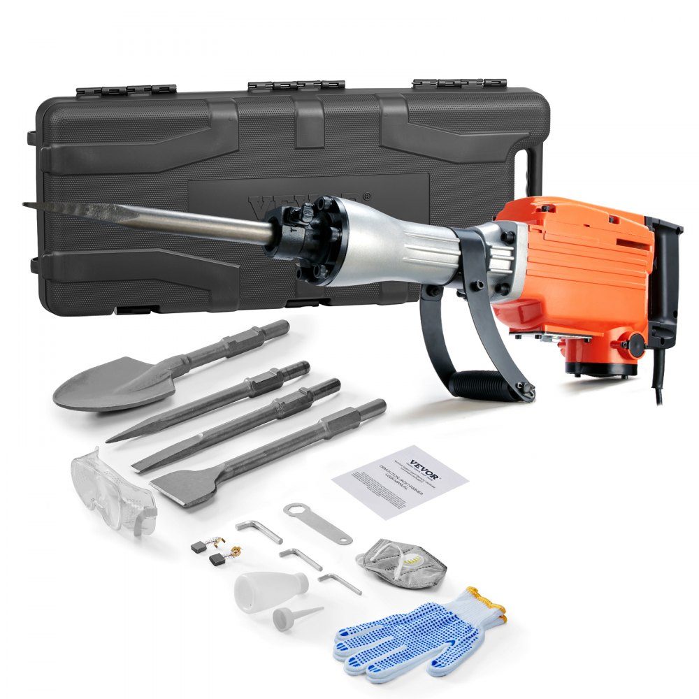 Demolition Hammer 2200W Electric Jack Hammer Heavy Duty 1400 BPM Concrete Breaker 4 Chisel Gloves