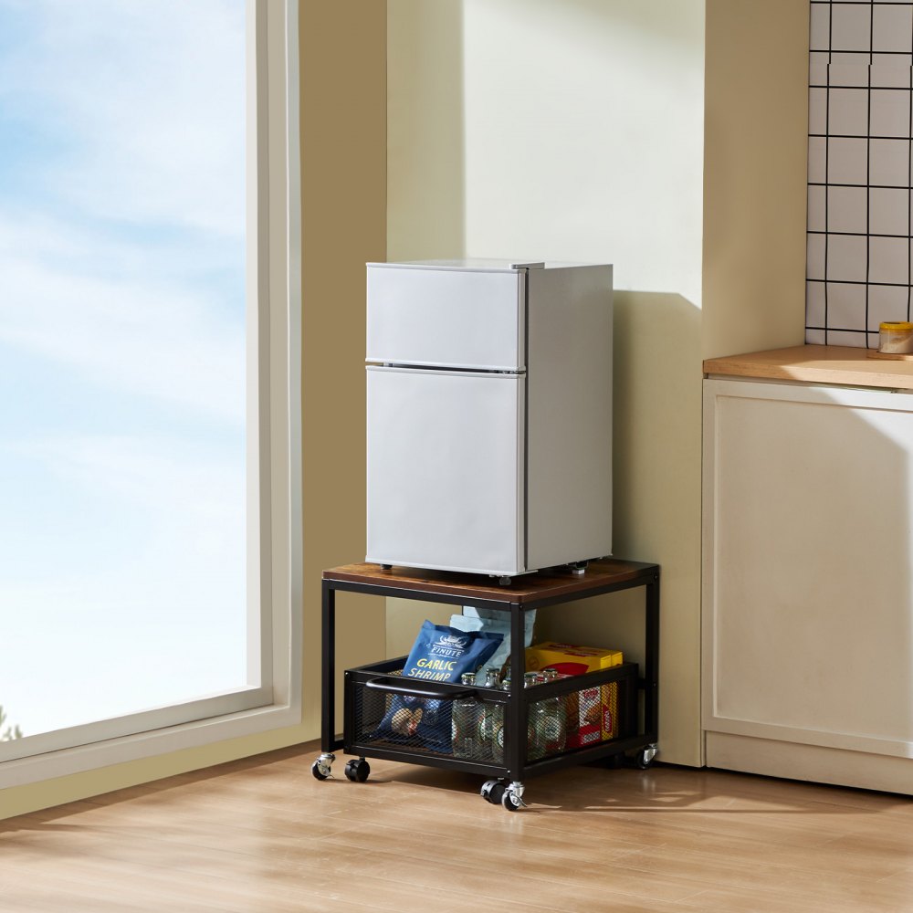 Mini Fridge Stand Fridge Holder with 90kg Load Capacity, Fridge Table with Movable Storage Trolley & Swivel Wheels, Drinks Fridge Stand for Coffee Bar Apartment Light Brown Mini Fridge Stand Fridge Holder with 90kg Load Capacity, Fridge Table with Movable Storage Trolley & Swivel Wheels, Drinks Fridge Stand for Coffee Bar Apartment Light Brown