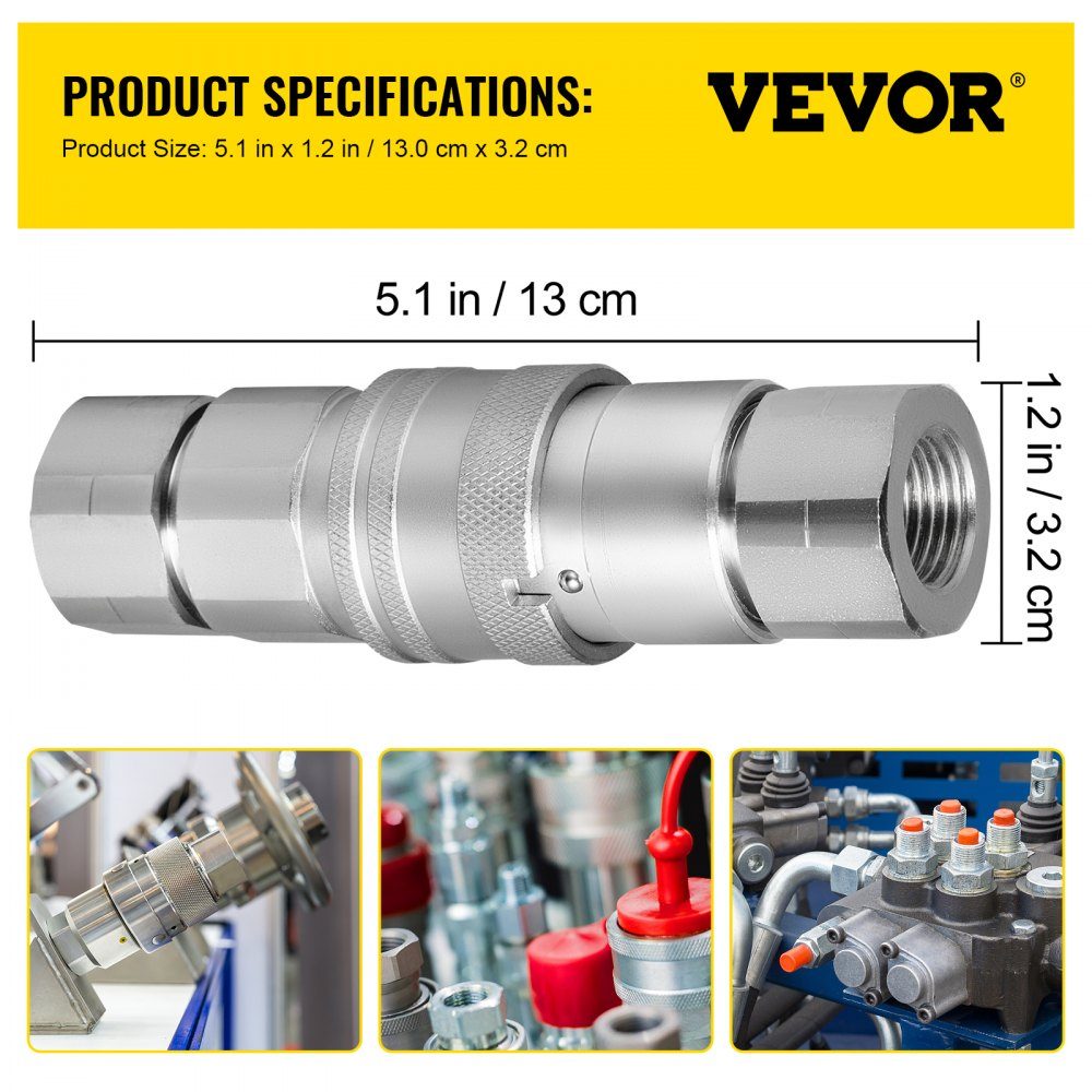 Coupleur rapide hydraulique 3/4NPT, coupleur hydraulique 3/4 corps, 20,7 MPa, coupleur hydraulique, coupleur rapide, 106 L/min, coupleur rapide hydraulique (ISO 16028)