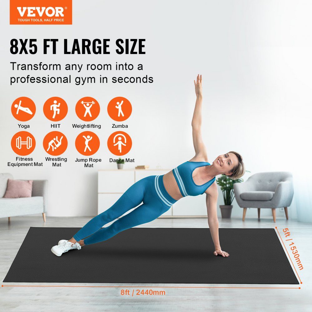 Exercise Mat, High Density Non-Slip Premium Yoga Mat, Exercise Yoga Mat for Men and Women, Fitness and Exercise Mat with Bag and Strap, for All Types of Home Yoga, Pilates and Floor Training (2.4x1.5m)