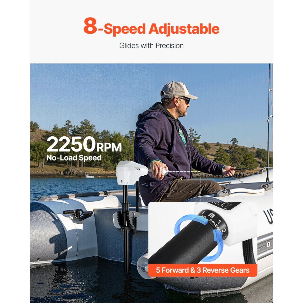 Elektrischer Außenbordmotor, Heckmontage-Bootsmotor, 24 V, 39 kg Schub, 8-Gang-Elektro-Trolling-Motor mit Batterieanzeige, für Kajaks, Süß-/Salzwasser-Fischerboote, 915 mm Welle
