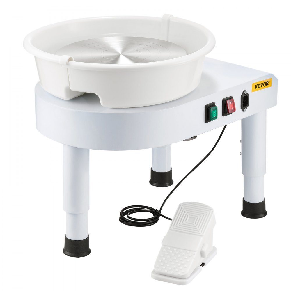 Pottery Wheel Pottery Molding Machine 28cm Ceramic Disc Molding Machine with Adjustable Pedal and Removable Basin Complete Ceramic Disc Set for Work Art Craft DIY White