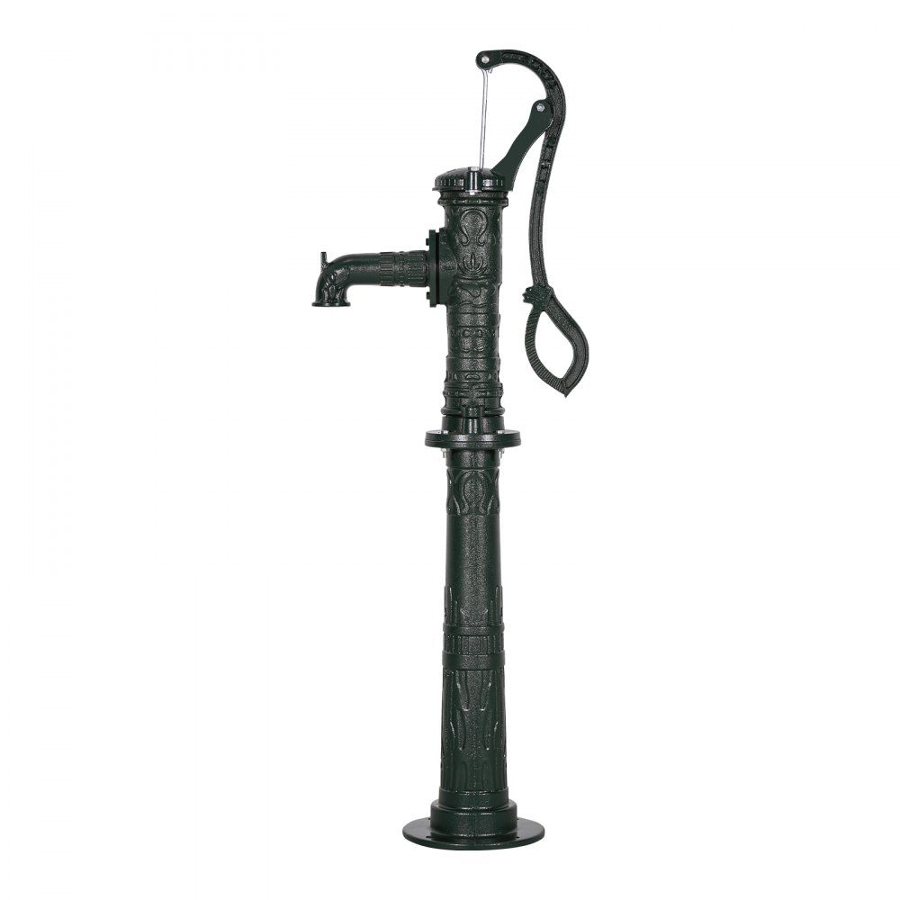 Antike Vintage Stielpumpe, 6 m Förderhöhe, nostalgische Gusseisenpumpe, Springbrunnenpumpe mit erhöhtem Sockel, NPT 1-1/4 Zoll Anschluss, Gartenpumpe, für Garten, Teich, Hof, Bauernhof, grün