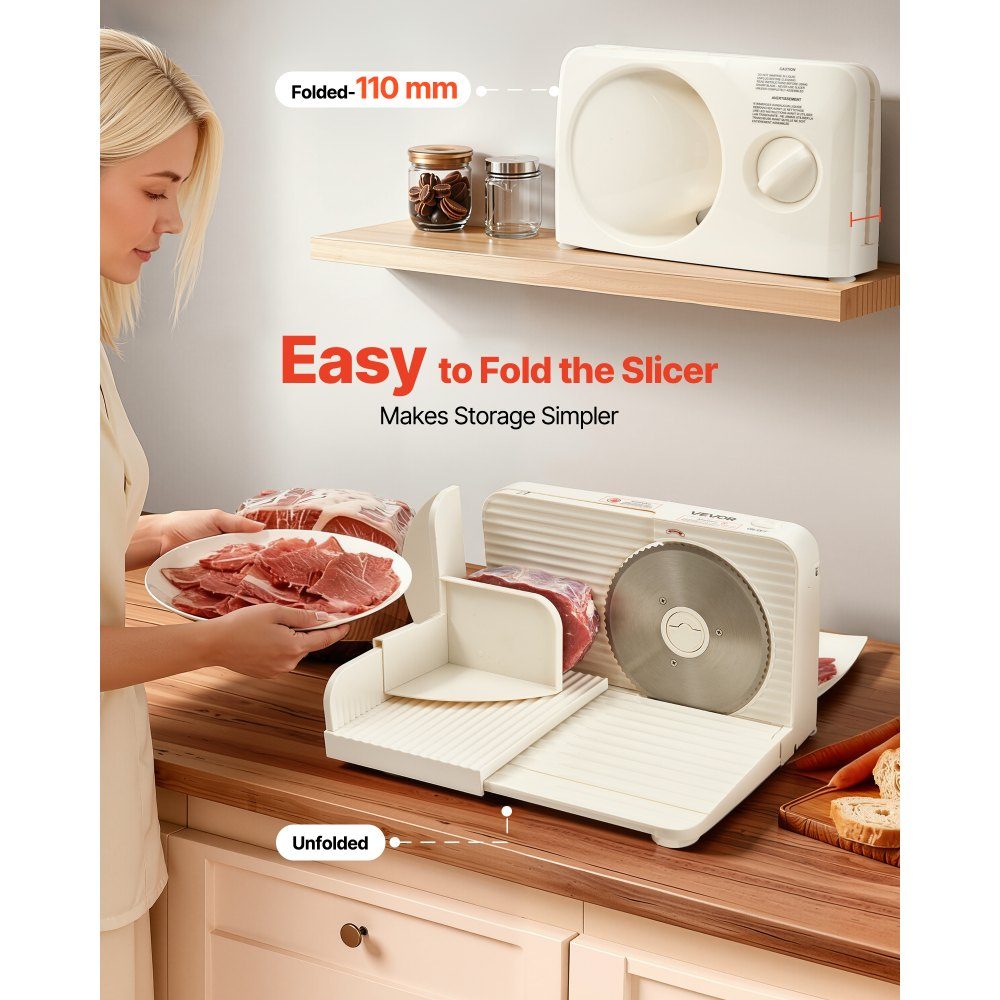 Universele snijmachine, vleessnijder, 180 W elektrische universele snijmachine met 17 cm mes, vleessnijder met 0-15 mm verstelbare dikte, voor bevroren vlees, ham, prime steak