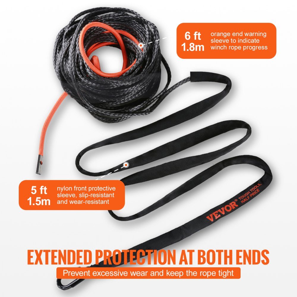 Synthetisches Windenseil, 12,7 mm x 28,04 m, 14,51 t, synthetisches Windenseil, Kabelseil mit Schutzhülle + geschmiedetem Windenhaken + Kordelzug, universell passend für SUV, großes Geländefahrzeug