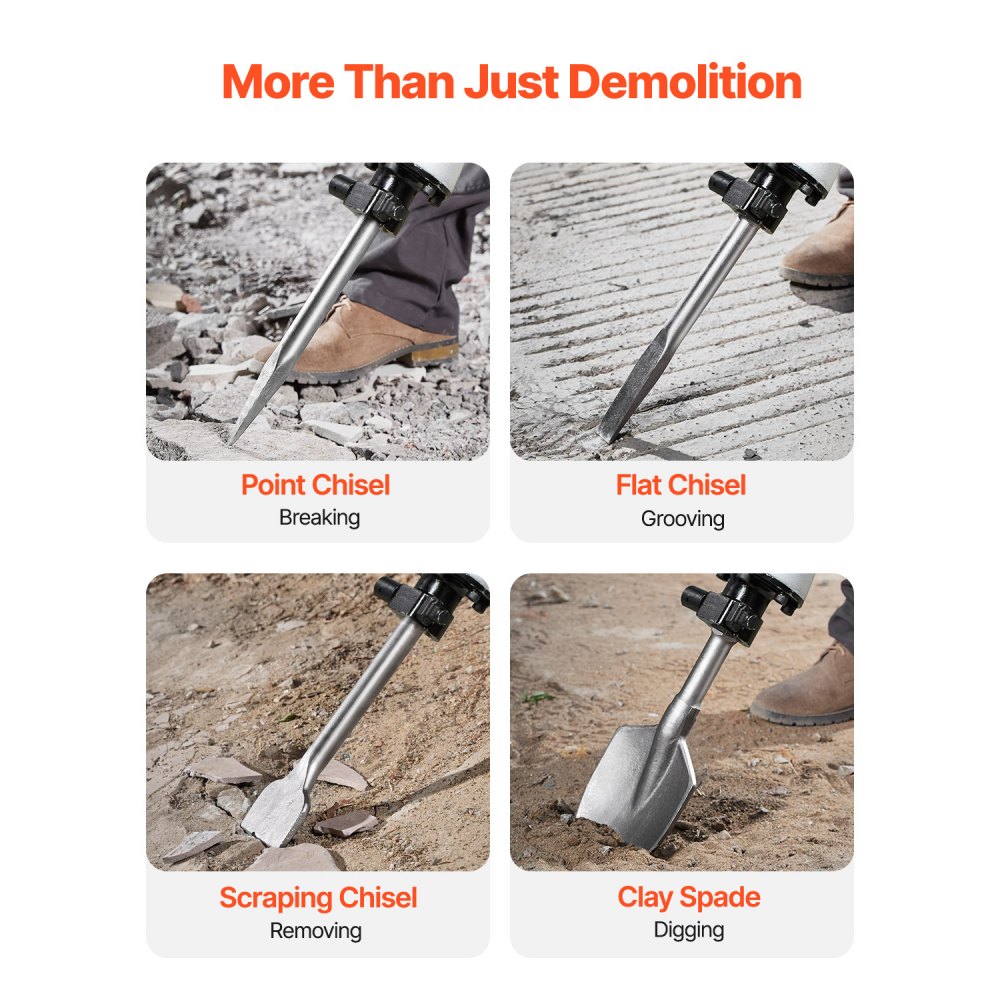 Demolition Hammer Electric Concrete Hammer 2800 W, 1200 BPM Air Hammer with 3 Chisels & a Clay Spade & Gloves & Safety Glasses, for Concrete Walls, Bricks, Tiles, Foundations, Black