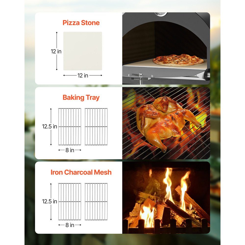 Pizza Oven 12 Inch Pellet Ovens, 2 Layer Wood Fired Pizza Oven, Outdoor Wood Oven with 2 Removable Wheels, Pizza Maker with Maximum Temperature of 540°C for Grilling