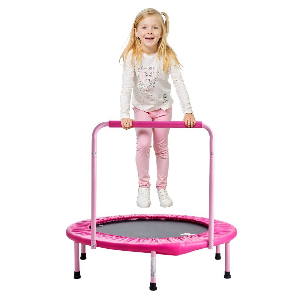 Trampolina dla dzieci, trampolina zewnętrzna, składana trampolina 36 cali z uchwytem, ​​trampolina do odbijania, trampolina ogrodowa dla małych dzieci, prezent urodzinowy dla dzieci w wieku 3 lat i starszych, nośność 100 kg, różowy