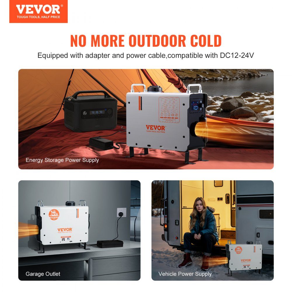 2KW Diesel Heater 12V/24V All-in-One Diesel Air Heater with Bluetooth App Control and Remote Control Screen and CO Alarm Fast Heating Portable Vertical Diesel Heater