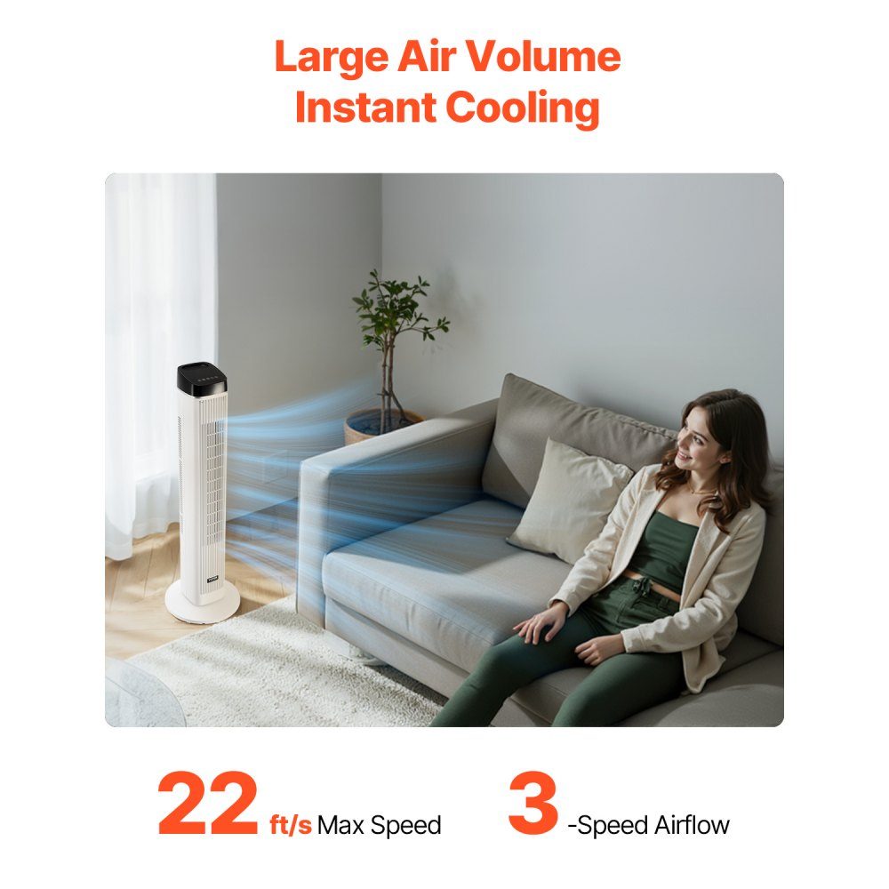 Tower Fan 6.7m/s Speed ​​Evaporative Air Cooler 70° Oscillating Fans with 3 Speeds 4 Modes 12 Hour Timer Remote Control for Bedroom Office Home