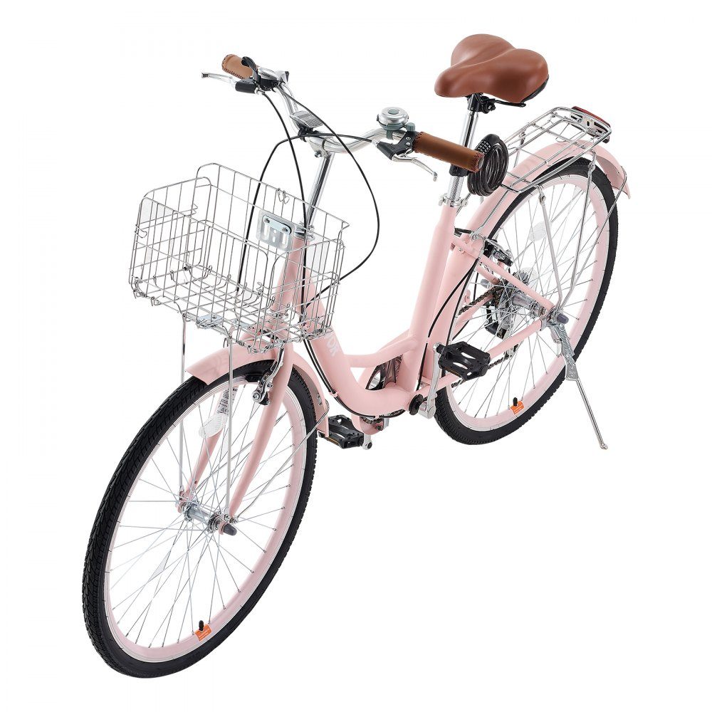 Cruiser-Fahrrad mit 7 Gängen (Reifendurchmesser 660,4 mm), Strandfahrrad mit großem Korb und Gepäckträger, Cruiser-Fahrrad mit verstellbarem Sitz, für Fahrradtraining und Einkaufen, Pink