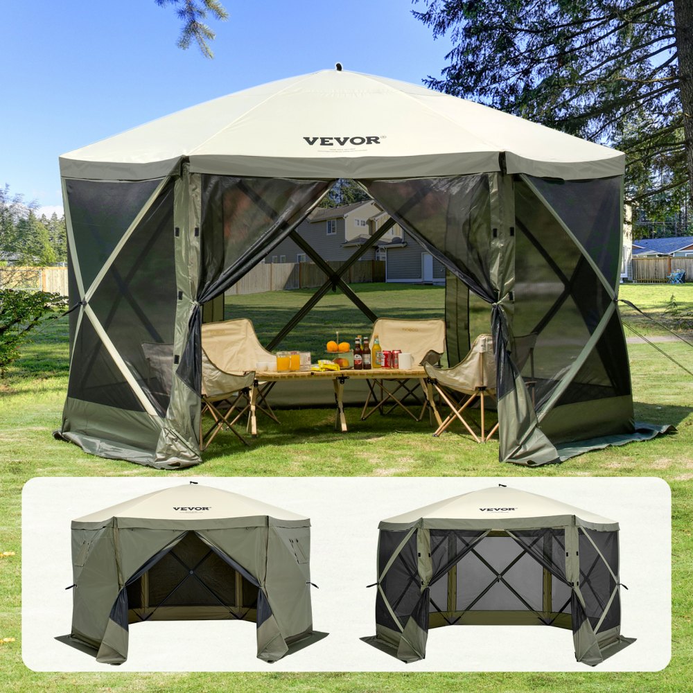 Pop Up Gazebo Tent, Pop Up Tent with 6 Side Canopy, Sun Shade with 6 Removable Privacy Wind Cloths and Mesh Windows, 12 x 12 Feet, Quick Pitch Tent with Mosquito Net, Army Green Pop Up Gazebo Tent, Pop Up Tent with 6 Side Canopy, Sun Shade with 6 Removable Privacy Wind Cloths and Mesh Windows, 12 x 12 Feet, Quick Pitch Tent with Mosquito Net, Army Green