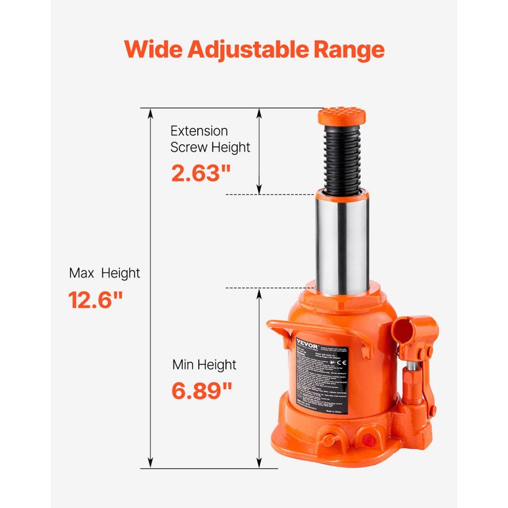 Hydraulic Jack 20T Stamp Jack Bottle Jack with 17-32cm Lifting Range and 3 Piece Long Handle for Car Pickup Truck Motorhome Auto Repair Industrial Engineering