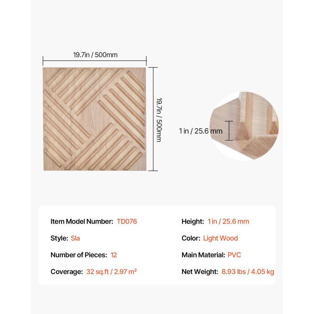 3D Wall Panels Set of 12 150x50cm Modern Minimalist Style PVC Wall Panels 2.97m² Area Interior for Bedroom Living Room Playroom Light Wood Color