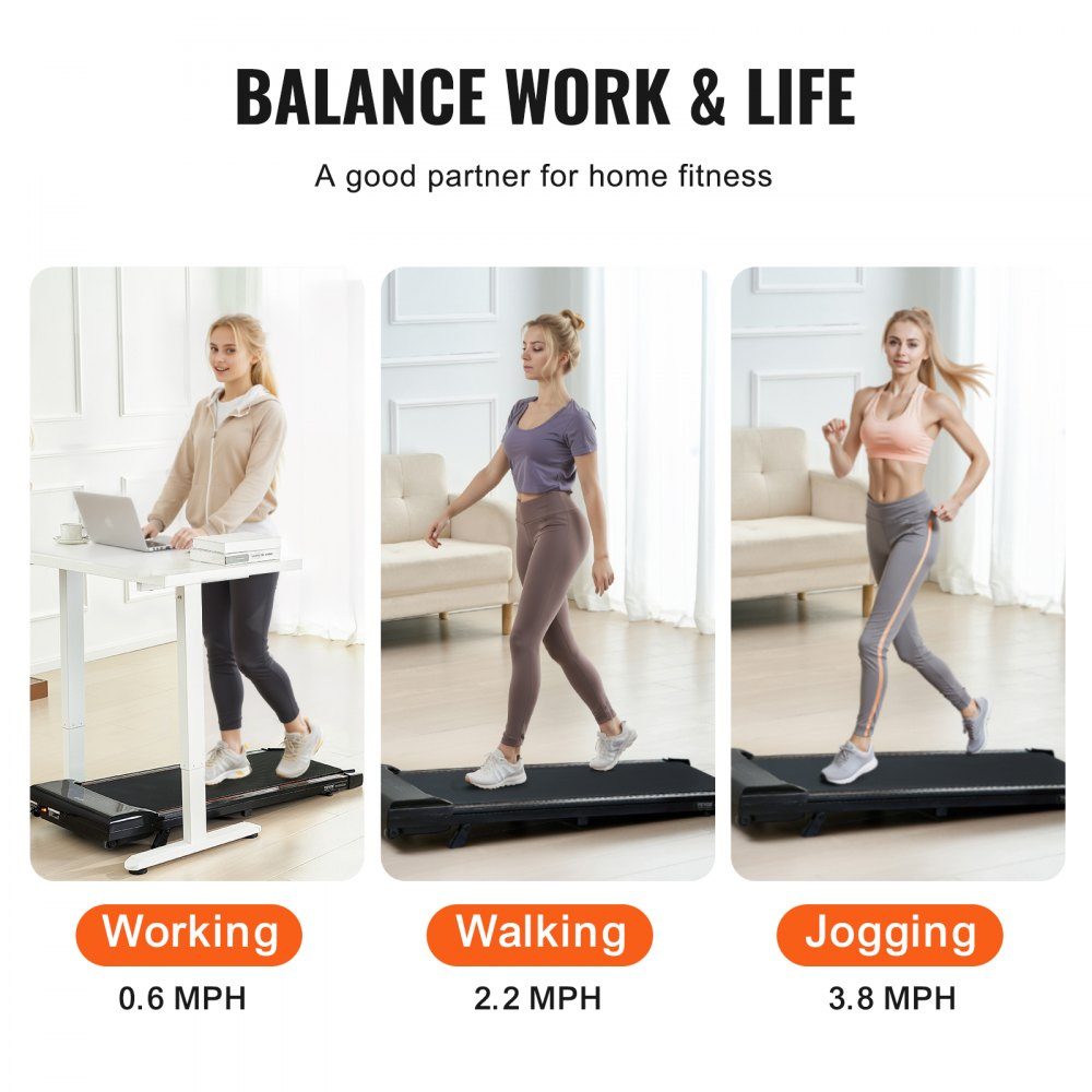 Walking Pad Laufband unter dem Schreibtisch, Laufband für die Arbeit, Arbeitslaufband mit 120 kg Tragkraft, tragbares Pad mit 2,5 PS, Fernbedienung, LED-Anzeige 1-6 km/h einstellbar