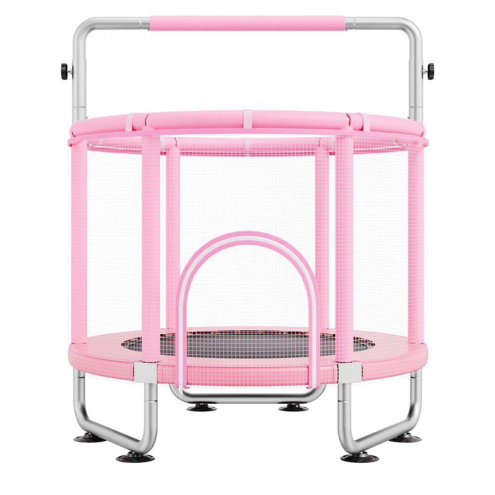 Kindertrampolin, Mini-Freizeittrampolin 147 cm, für Kleinkinder, verstellbar, mit Sicherheitsnetz & Basketballkorb, Geburtstagsgeschenk, Weihnachtsspielzeug für Kinder ab 3 Jahren, Rosa