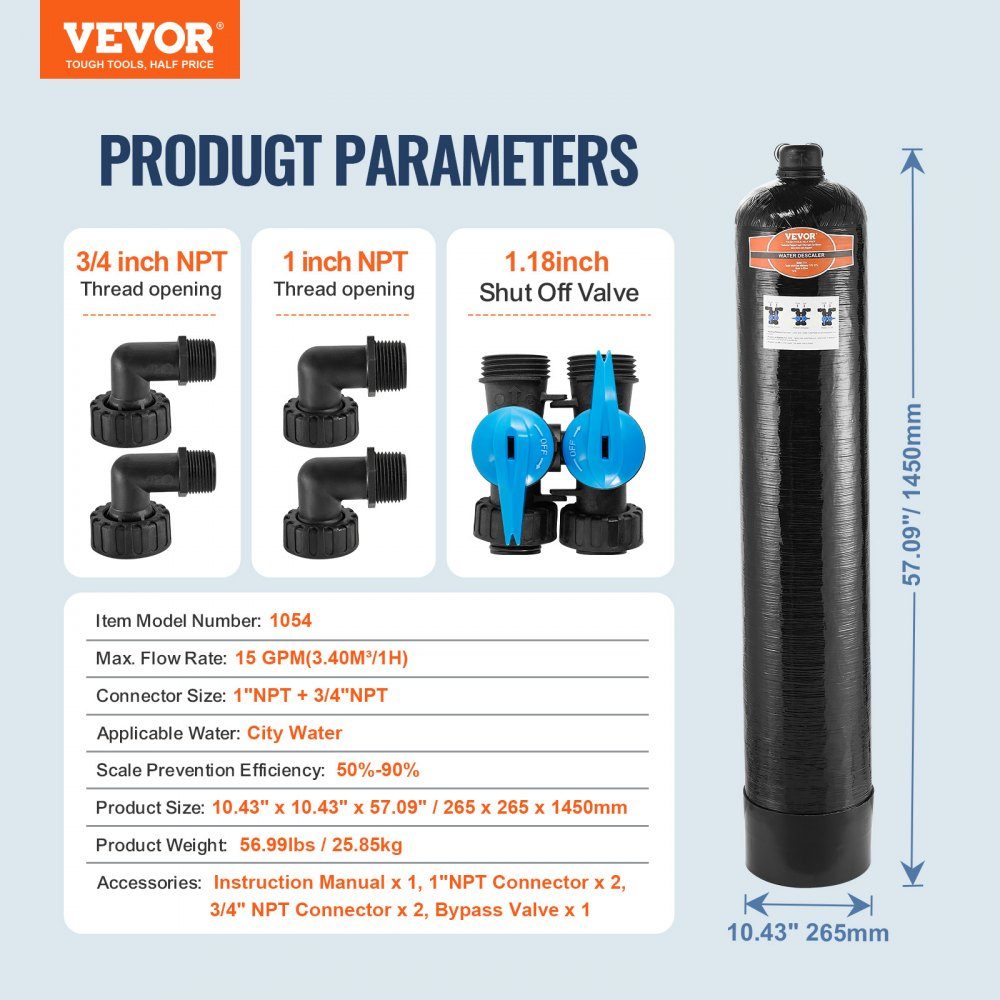 Filtre à eau détartrant pour eau du robinet sans sel, détartrant pour toute la maison 4200T pour tous les types de tuyaux de plomberie, 1" BSPT et 3/4" BSPT, pour 5 à 8 familles – Réf. HT-24752