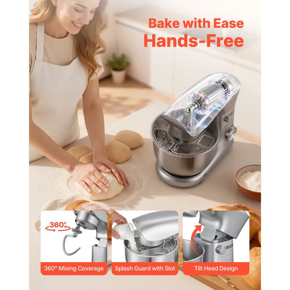 Machine à pétrir Robot culinaire pour la cuisson, machine à pâte 1500 W avec bol en acier inoxydable (4,2 L) et crochet pétrisseur, batteur et fouet, batteur sur socle à inclinaison réglable à 10 vitesses – Réf. HT-23974