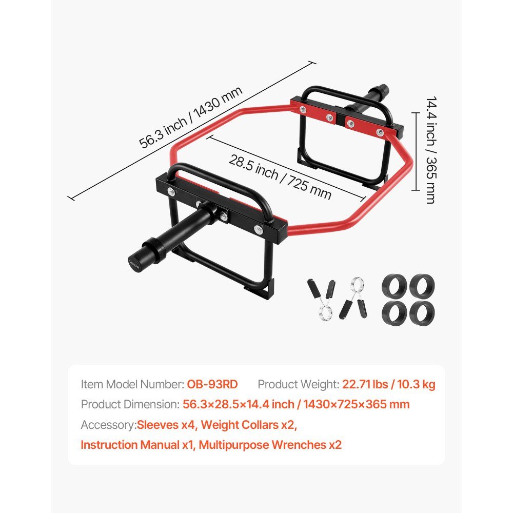 Trap Bar, Hexagonal Dumbbell Bar, 50mm, 240kg Load Capacity, Weight Lifting and Strength Training Equipment, Home Gym for Squats, Deadlifts, Shoulder Press, Red