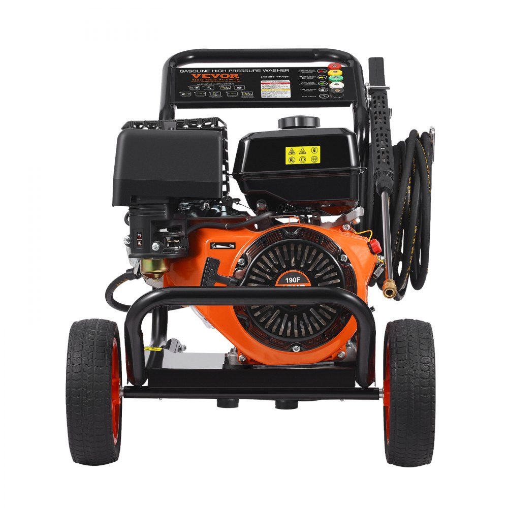 Benzin-Hochdruckreiniger, 4400 PSI, 15 l/min, Terrassenreiniger mit Kupferpumpe, Druckpistole und Verlängerungsstab, 5-Düsen-Set für Autos, Zäune, Häuser, Einfahrten, Terrassen, Möbel