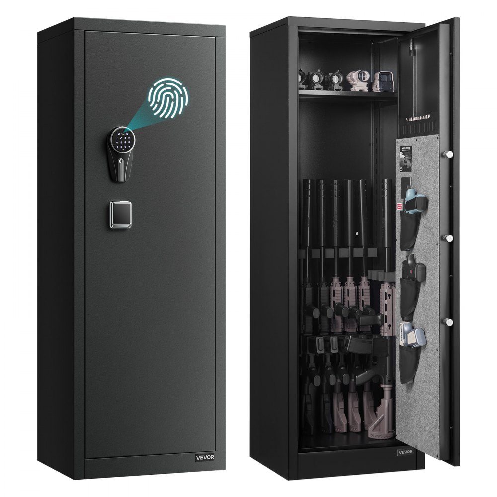 Armoire à armes, armoire à armes avec accès rapide, 3 compartiments à pistolet et supports réglables, armoire à armes d'épaule, coffre-fort pour fusil avec verrouillage par empreinte digitale et mot de passe, noir, assemblage requis