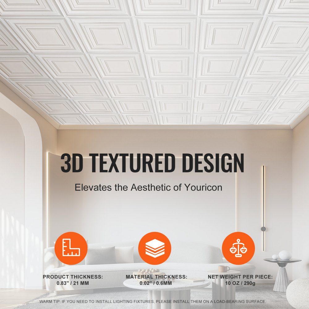 Ceiling Tiles, 12 Pack 24x24 Inch Suspended Ceiling Tiles Made of High Quality PVC Board, Easy Installation/Cutting, Stick-On Plastic Ceiling Tiles, Ceiling Panel for Home/Office Decoration, White Pen Pattern