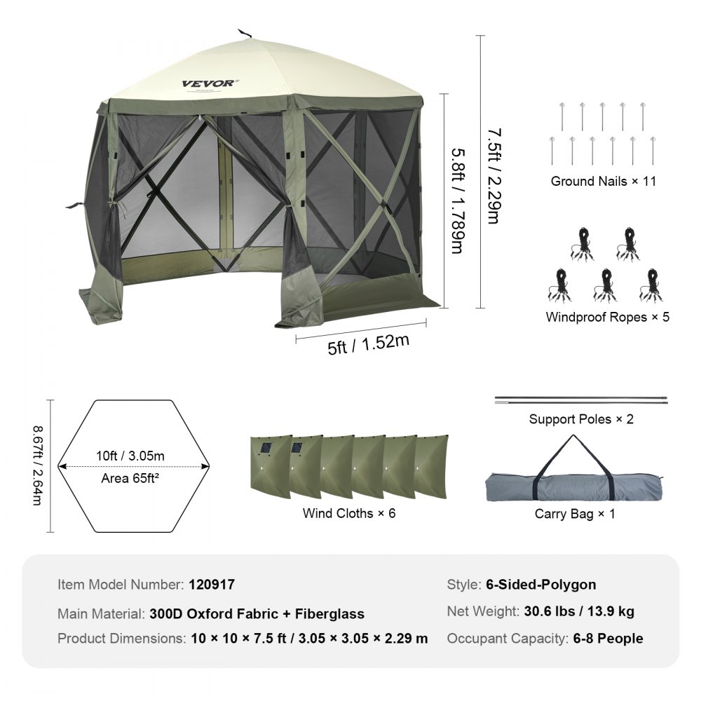 Pop-up-Pavillonzelt, Pop-up-Zelt mit 6 Seitenüberdachungen, Sonnenschutz mit 6 abnehmbaren Sichtschutz-Windtüchern und Netzfenstern, 10 x 10 Fuß, Schnellaufbauzelt mit Moskitonetz, Armeegrün Pop-up-Pavillonzelt, Pop-up-Zelt mit 6 Seitenüberdachungen, Sonnenschutz mit 6 abnehmbaren Sichtschutz-Windtüchern und Netzfenstern, 10 x 10 Fuß, Schnellaufbauzelt mit Moskitonetz, Armeegrün