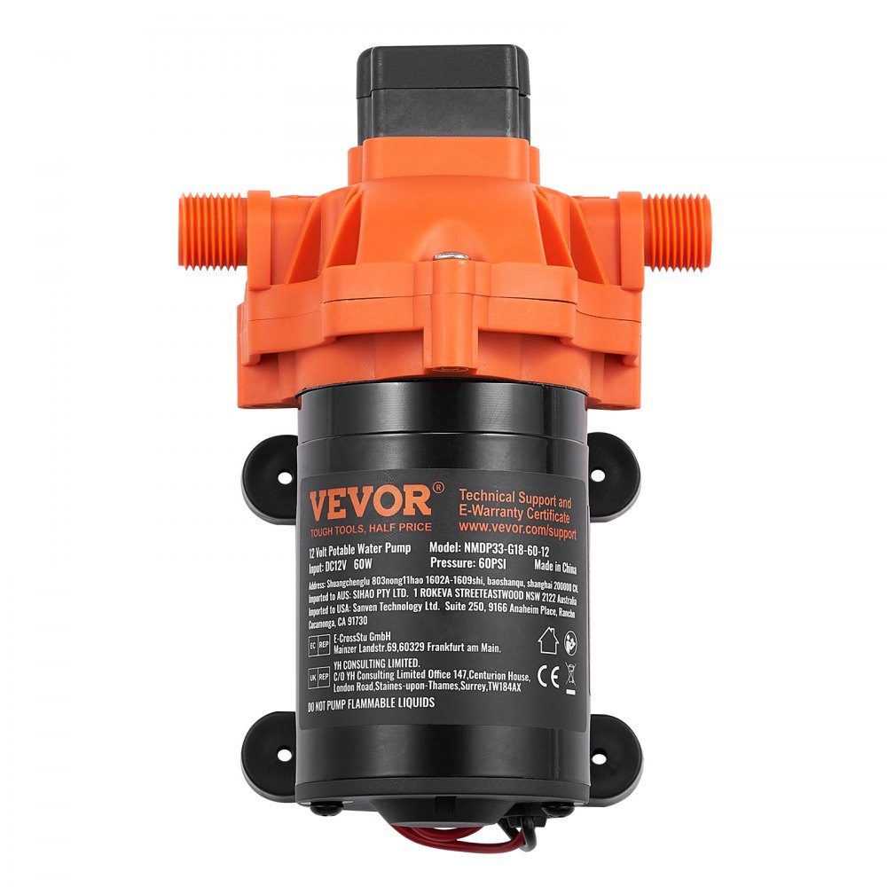 12-V-Membranpumpe, 6,81 l/min, 3-Kammer-Gleichstrom-Wasserpumpe mit automatischem Druckschalter, 40–100 PSI, verstellbar, 60 PSI, 1/2 Zoll MNPT-Anschluss für Wohnmobil, Yacht, Food Truck, Camper, Marine