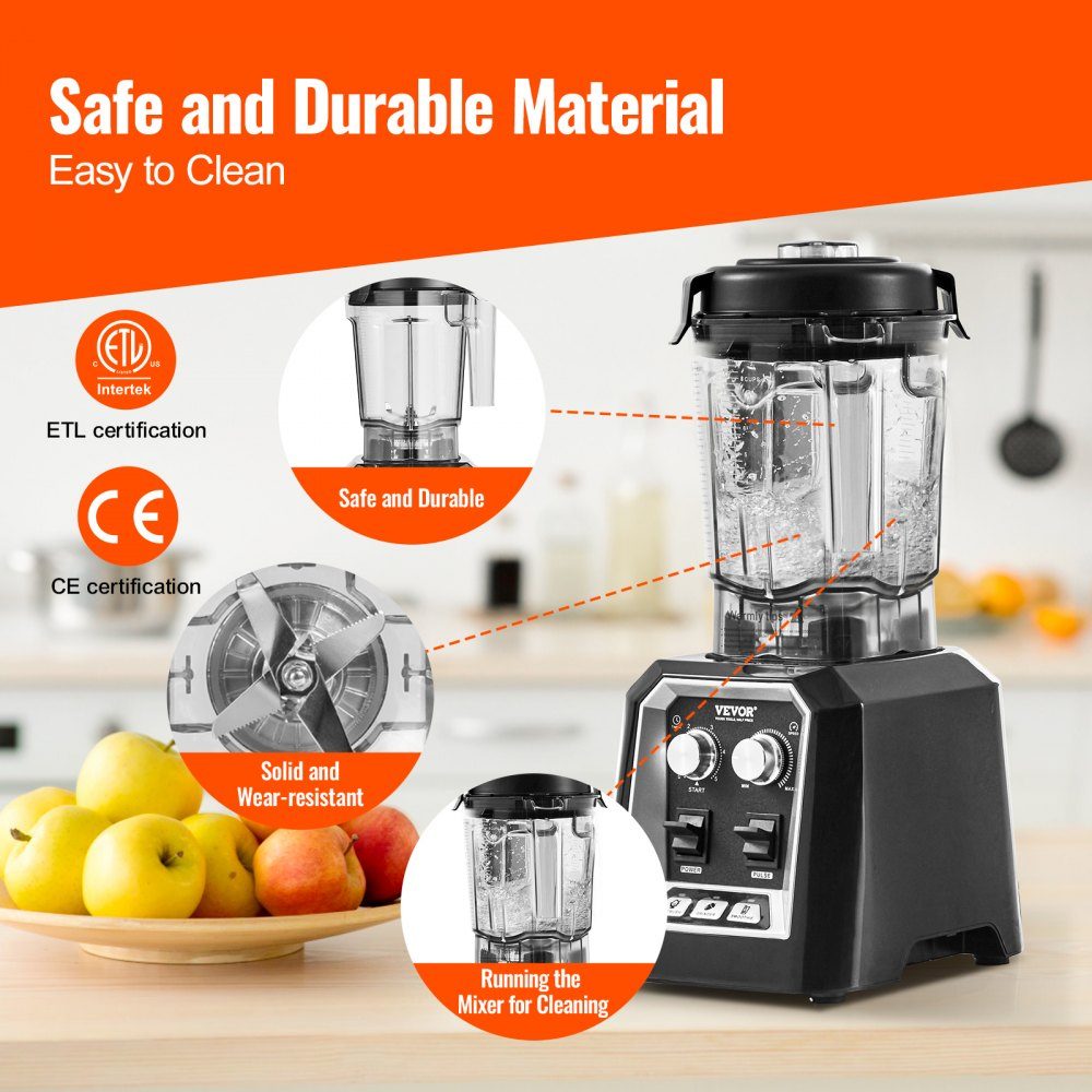 Mixer commercial stand mixer 2200W with plastic container, high-performance mixer power professional mixer kitchen mixer with 3 functions, for frozen drinks, shakes, smoothies and crushed ice, black
