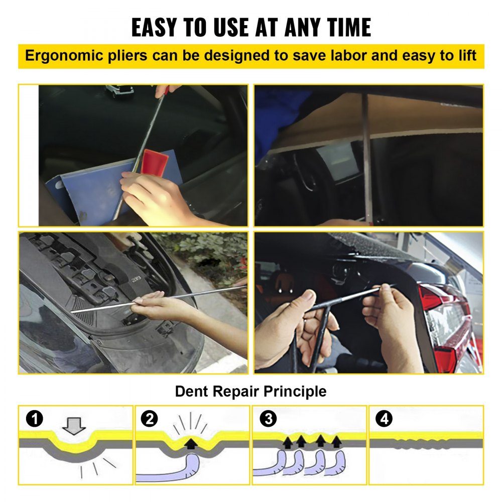 Dent Removal Kit with Bars, 13 Piece Paintless Dent Repair Tool, 5 Stainless Steel Dent Bars, 8 Tap Heads, Professional Hail Dent Removal Tool
