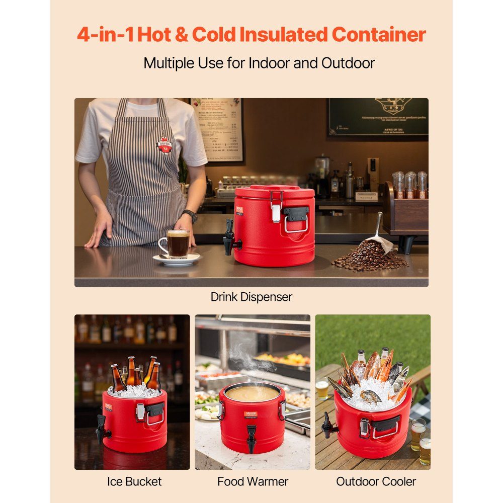 Insulated Drinks Dispenser 8L Thermal Hot Cold Drinks Dispenser with Tap Food Grade Cooling Jug with 304-Edelstahl-Innenraum for Tea Coffee Restaurant