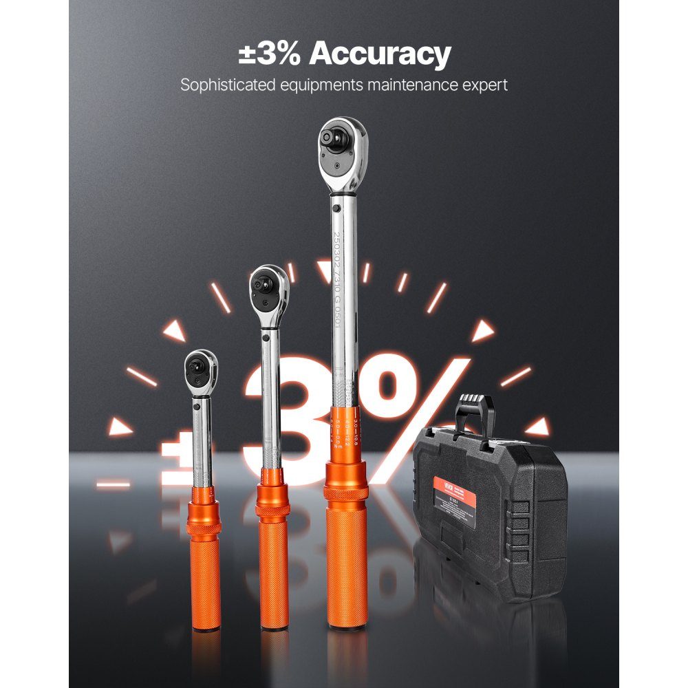 Click Torque Wrench (3pcs), 1/4 3/8 1/2" Drive, Two Way Torque Wrench Set with Dual Range Scales, 72 Teeth ±3% High Precision Alloy Steel for Auto Repair