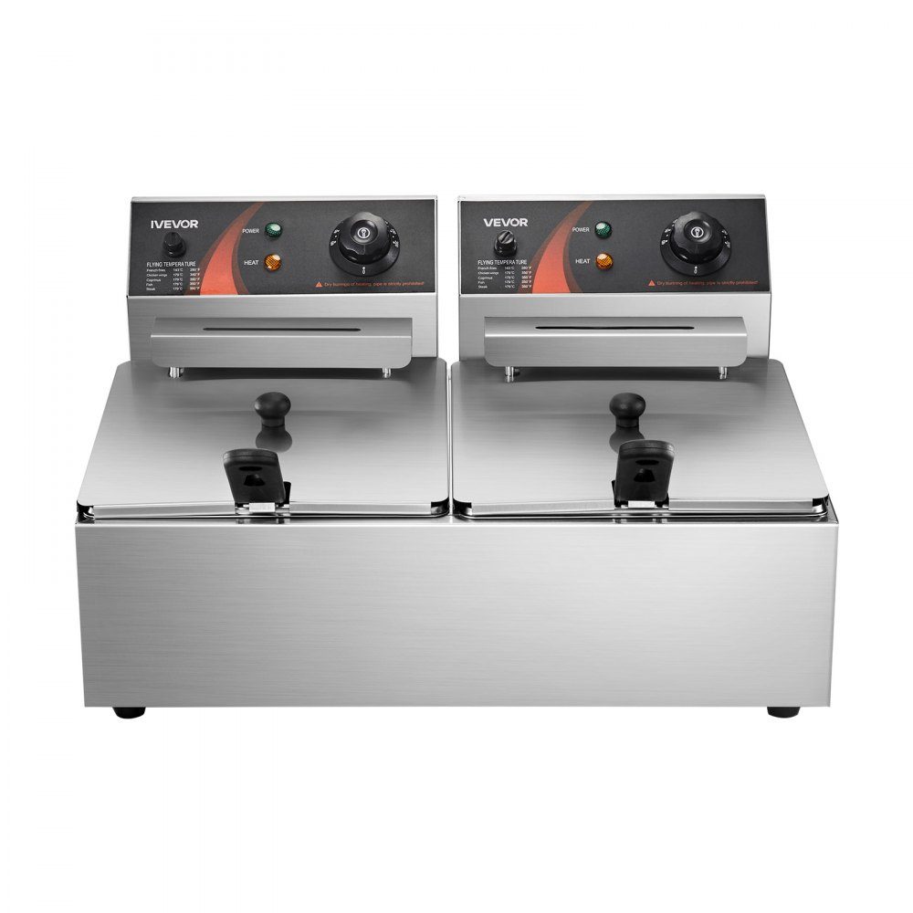 Elektrische Doppelfritteuse Edelstahl 12 L 5000 W, Gewerbefritteuse mit separat steuerbarem Frittierbecken für Restaurants, Cafés, Imbisse