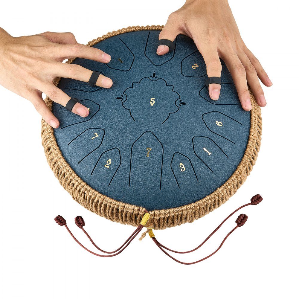 Zungentrommel, Ø305 mm, 13 Töne, Regentrommel, C-Dur, mit Notenbuch & Schlägeln, Schlaginstrument für Meditation, Yoga & musikalisches Einsteigertraining, Stahlzungentrommel Marineblau
