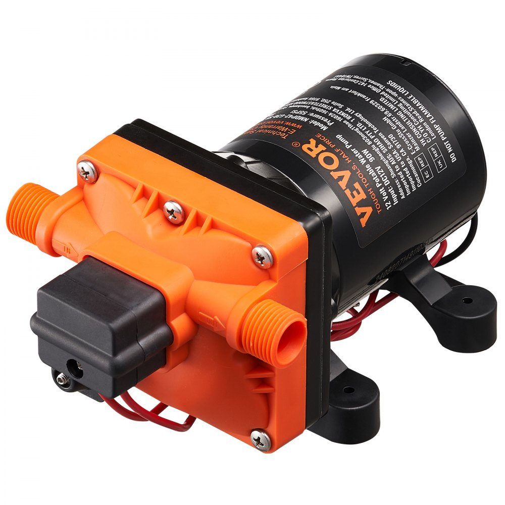 12-V-Membranpumpe, 11,36 l/min, 4-Kammer-Gleichstrom-Wasserpumpe mit automatischem Druckschalter, 40–100 PSI, verstellbar, 55 PSI, 1/2 Zoll MNPT-Anschluss für Wohnmobil, Yacht, Food Truck, Camper, Marine